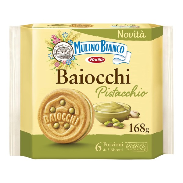 Mulino Bianco Baiocchi Snack Pistachio 168g – 6 Servings of 3 Biscuits