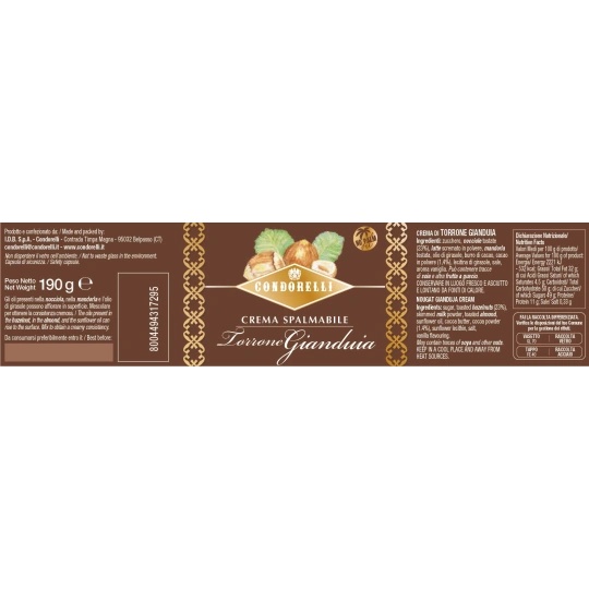 Sicilian Creams - Spreadable Gianduia Nougat Cream (190gr)  Condorelli  Chocolate & Sweets PaccoItaliano.co.uk