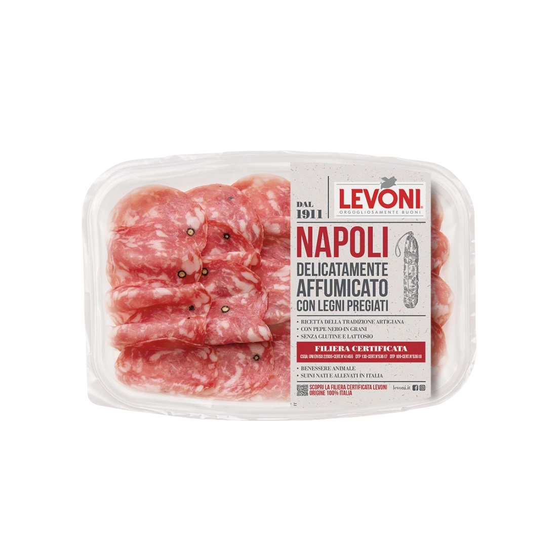 Salame Napoli Sliced Levoni 80g  Levoni  Cured Meat & Salami PaccoItaliano.co.uk