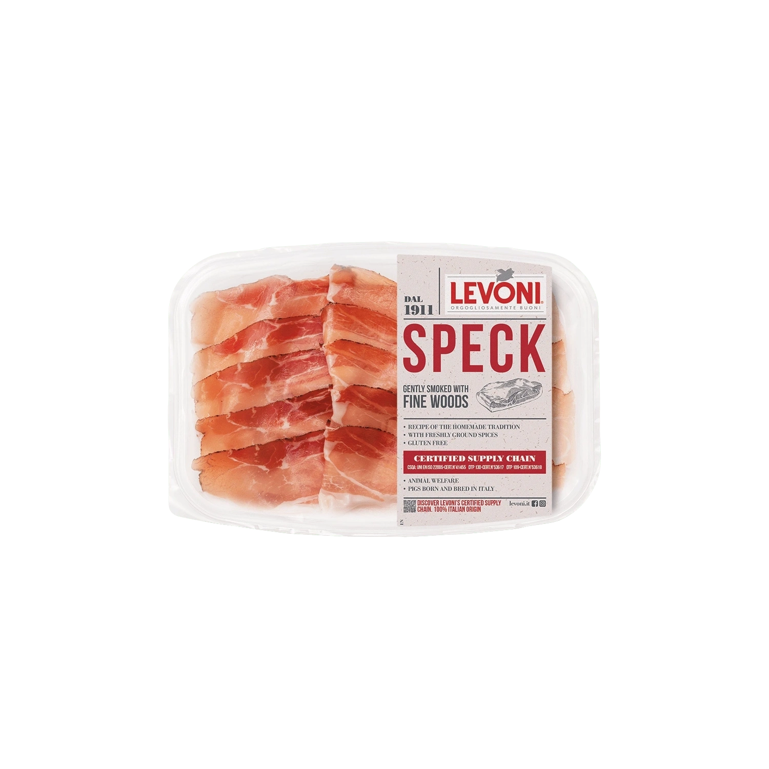 Levoni Speck Sliced 80g - Premium Italian Smoked Meat