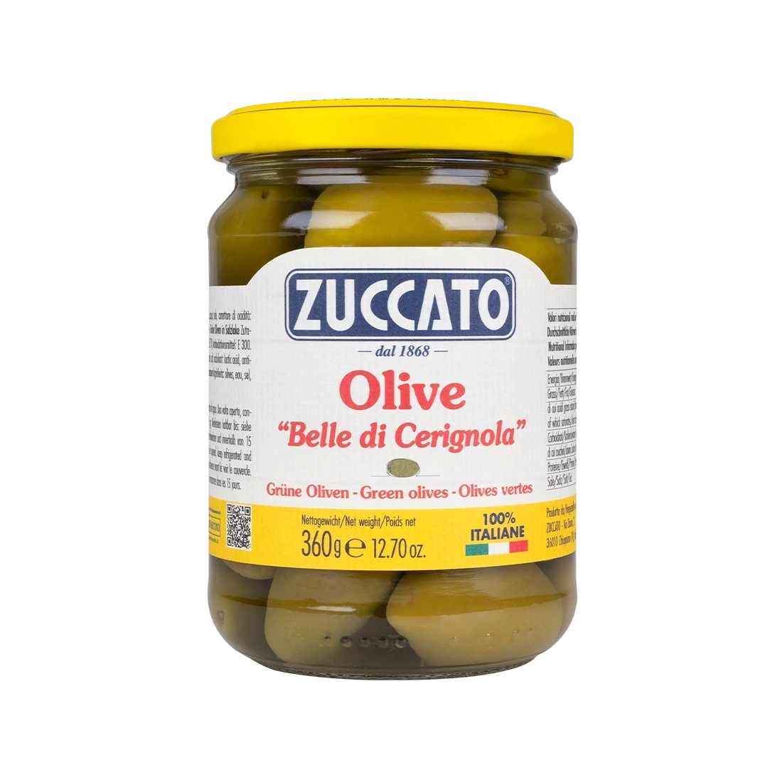 Olive Belle di Cerignola Zuccato 360g – Authentic Italian Green Olives