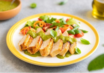 Grilled Chicken and Salad with Genovese Pesto